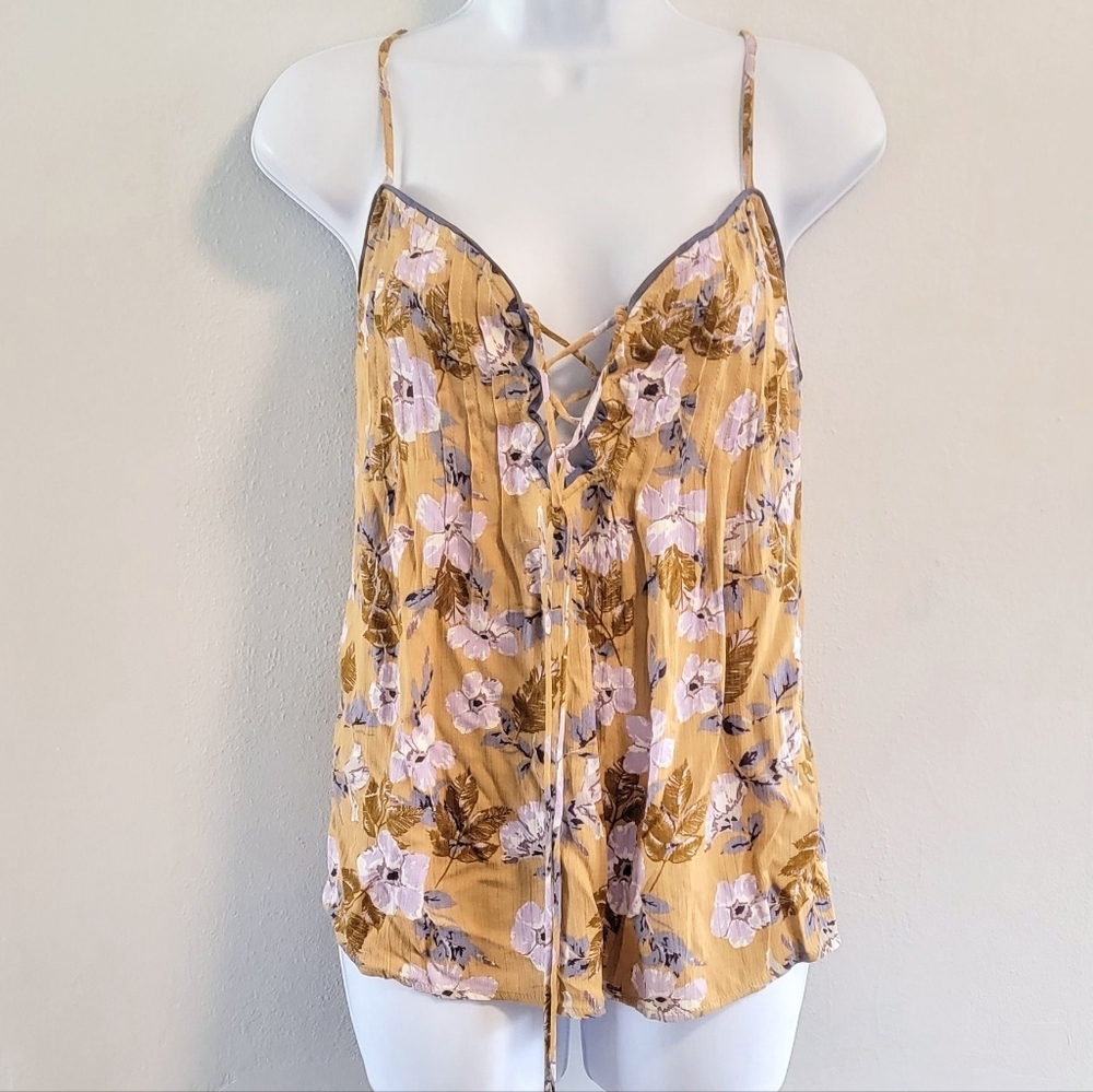 NWT S Entro Forest Fairy Boho Romantic Peasant Lace Up Sweetheart Tank Floral